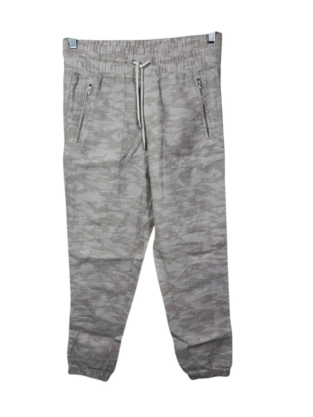 Athleta Cabo Tide 100% Linen Jogger Pants size 4 cream Camo Lagenlook Granola